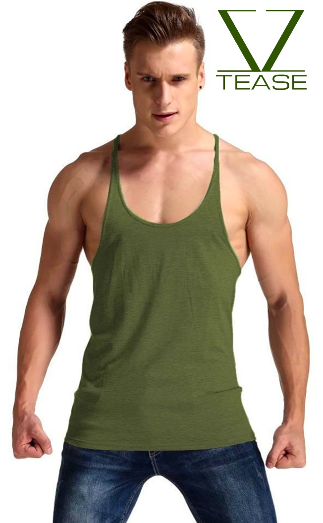 Army Green Stringer Racerback Muscle Tank Top