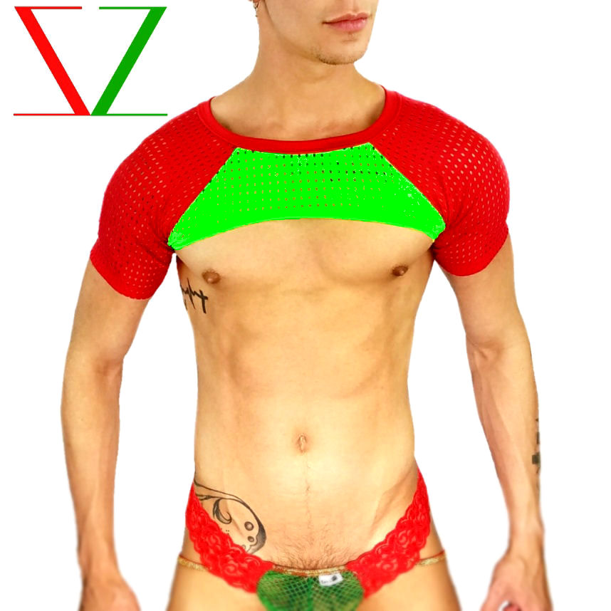 Christmas Red Lime Men's Crop Top