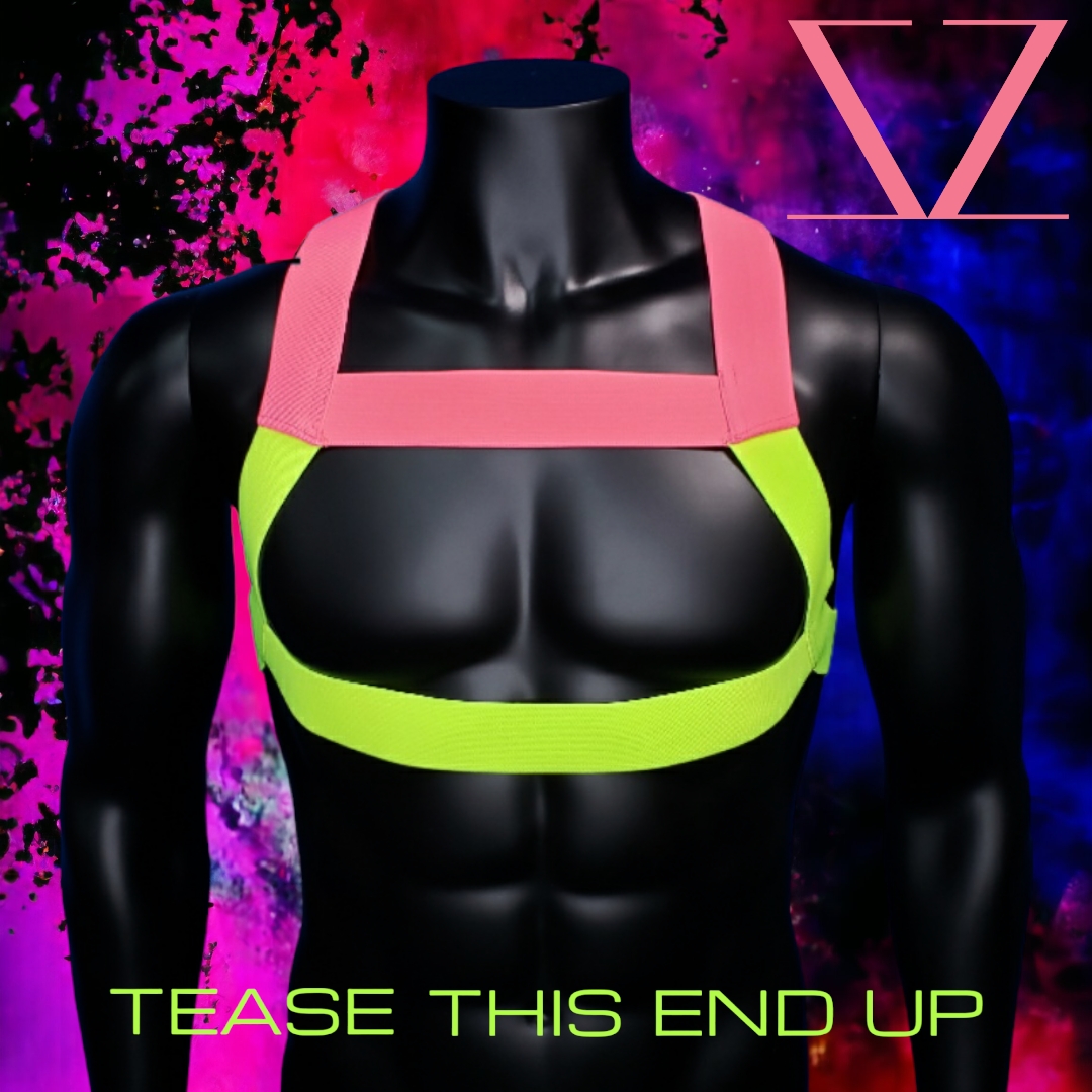 Duo Pink Chartreuse Bouncer Chest Mens Harness